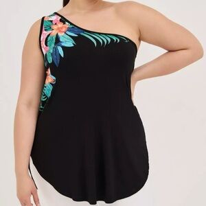 Torrid Super Soft One Shoulder Tunic Tank Black 4 Tropical floral